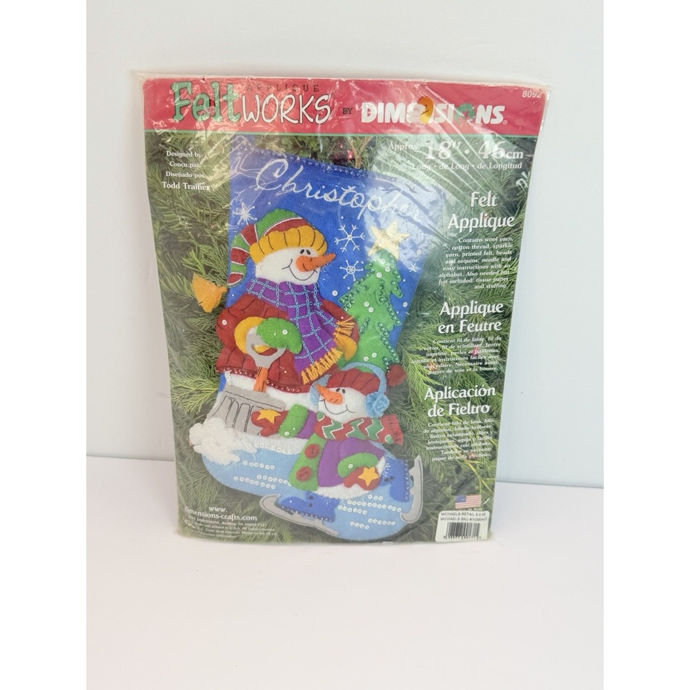 Dimensions Felt Applique Kit Snowman Christmas Stocking 18" Sequins Beads 8092